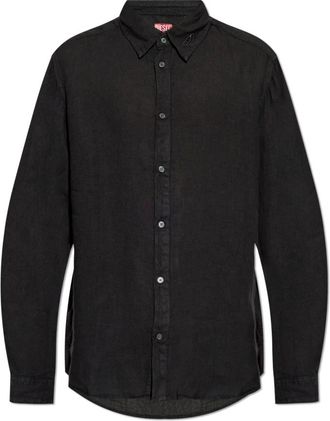 Diesel Overhemden, Heren, Zwart, S, Linnen, S-Werp Shirt
