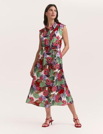 Finery Alida Floral Midi Shirt Dress in Red Floral at Nordstrom, Size 10