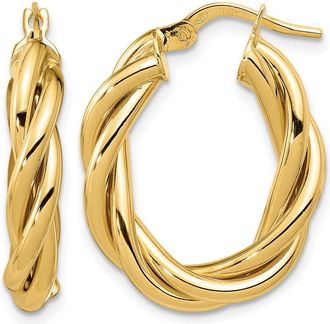 Diamond2Deal 14K Yellow Gold Polished Twisted Oval Shape Hoop Earrings