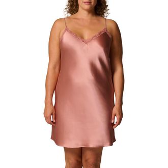 Simone P&eacute;r&egrave;le Love Me Night Lace Trim Silk Blend Chemise in Smokey Pink at Nordstrom, Size X-Large