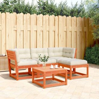 vidaXL Set Muebles Jard&iacute;n 4 Pzas Con Cojines Madera Pino Marr&oacute;n Cera Vidaxl