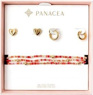 Panacea Heart Stud, Huggie Hoop Earrings & Beaded Stretch Bracelets Set in Pink at Nordstrom Rack