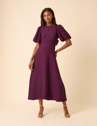Nobody's Child Purple Puff Sleeve Zola Midi Dress