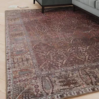Kukoon Burgundy Distressed Soft Pile Living Room Area Rug Bedroom Floor Mat in Plum | Size: 120 cm x 170 cm