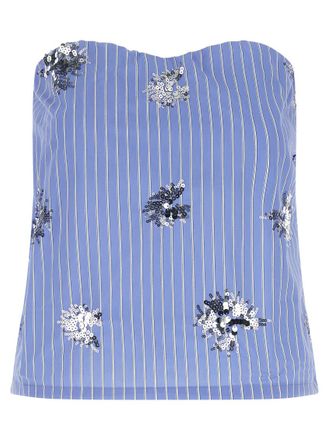 Le Twins Light Blue Stripes Off Shoulder Top