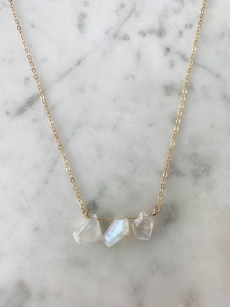 A Blonde and Her Bag Gold 3 Odd Stone Moonstone Bar Necklace