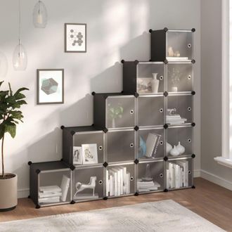vidaXL Vidaxl - Estanter&iacute;a De Cubos Con 15 Compartimentos Y Puertas Pp Negro