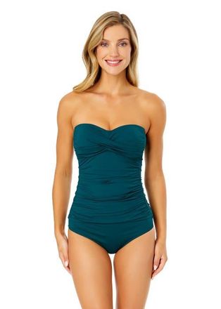 Anne Cole Womens Live In Color Twist Front Bandeaukini Swim Top in Hunter Green at Nordstrom, Size X-Small