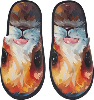 Generic Fuzzy Slippers Painting Colorful Hamster Warm Slipper Cozy Cotton Slipper For Room Bedroom Women M