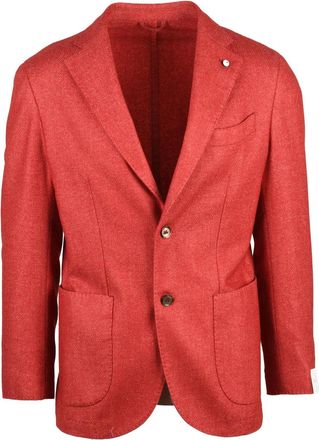 L.B.M. 1911 Modern Fit Red Wool-Blend Jacket With Button Closure And Unlined Interior