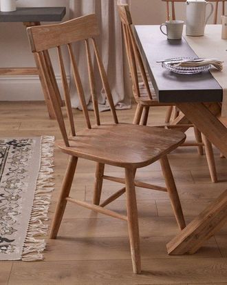 Dibor Set of 2 Turner Oak Spindle Back Hoop Hallway Kitchen Furniture Dining Chair Seating Back Chairs