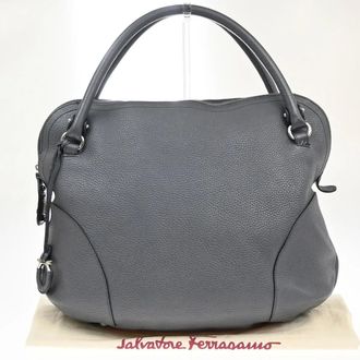 Ferragamo Bonaria Satchel Leather Gray Leather Handbag (Pre-Owned)