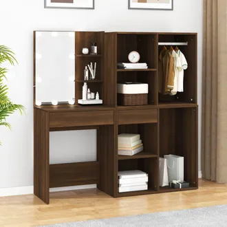 vidaXL Tocador Con Led Y Armario Madera Contrachapada Marr&oacute;n Roble Vidaxl