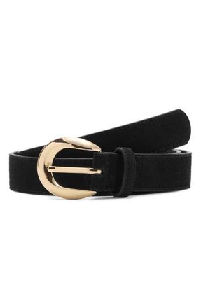 Mango Oval Buckle Suede Belt in Black at Nordstrom, Size Medium