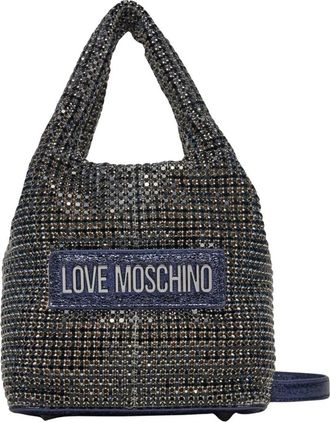Love Moschino Middernachtblauwe Handtas met Strass - Dames - Mini tas - Grijs - ONE Size - Leer - Tassen