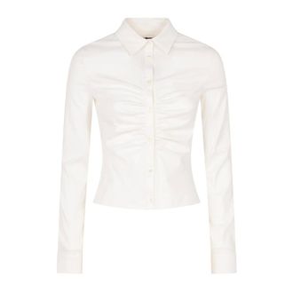 Balenciaga Shirts, female, White, Size: S Ruched Cotton Poplin Shirt