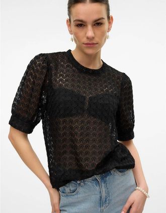 Vero Moda Womens Crew Neck Relaxed Fit Long Sleeve Blouse - Black - Size: 10