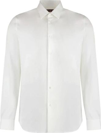 Gucci Poplin Overhemd met Lange Mouwen - Heren - Zakelijke Overhemden - Wit - S - Katoen - Overhemden
