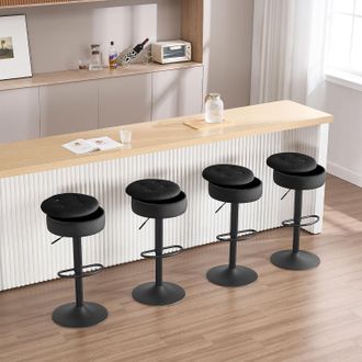 Woltu Woltu - Juego De 4 Taburetes De Bar De Cocina Con Reposapi&eacute;s Giratorios Y Ajustables, Color Negro