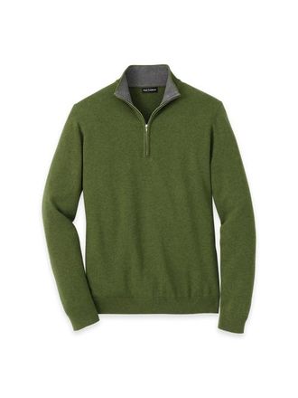 Paul Fredrick Supima Cotton Quarter Zip Mock Neck Sweater in Olive at Nordstrom, Size Xx-Large