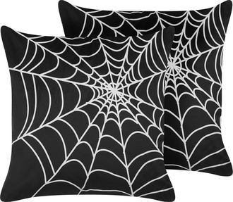 Beliani Conjunto De 2 Cojines De Terciopelo Negro Blanco 45 X 45 Cm Telara&ntilde;a Lycoris