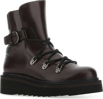 Ferragamo Womens Elimo Ankle Boot Brown Leather