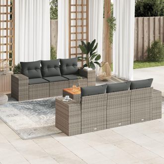 vidaXL Vidaxl - Set De Sof&aacute;s De Jard&iacute;n 7 Piezas Con Cojines Rat&aacute;n Pe Gris