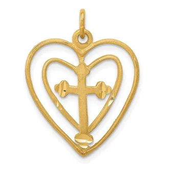 Diamond2Deal 10k Yellow Gold CROSS IN HEART CHARM