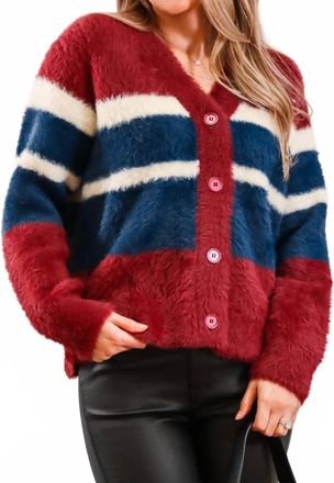 Daze Bleeker Fuzzy Cardigan In Fig Multi Stripe