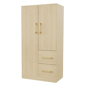 Urban Meuble Armario de madera clara con espacio para colgar ropa y cajones