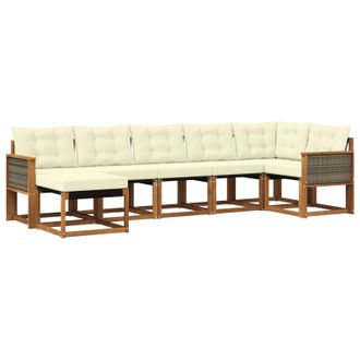 vidaXL Conjunto De Sof&aacute;s De Exterior Con Coj&iacute;n 7 Pcs Natural Y Crema Vidaxl