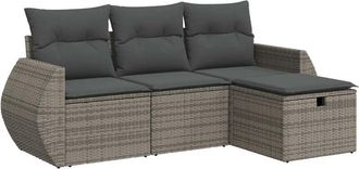 vidaXL Set De Sof&aacute;s De Jard&iacute;n 4 Pzas Y Cojines Rat&aacute;n Sint&eacute;tico Gris Vidaxl