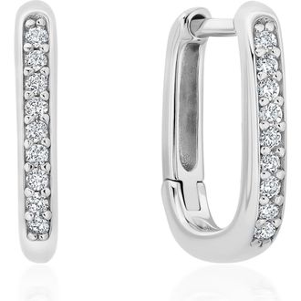Crislu Pav&eacute; Square Huggie Hoop Earrings in Pure Platinum/Clear Stone at Nordstrom