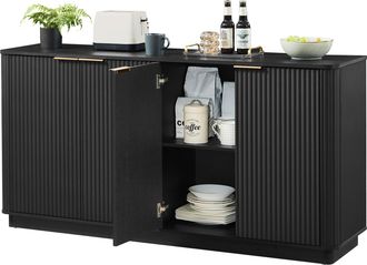 STILVORA Aparador Con 4 Puertas Y Almacenamiento Cerrado, Para Sal&oacute;n Y Dormitorio, En Mdf, Negro, 160&times;40&times;80 Cm