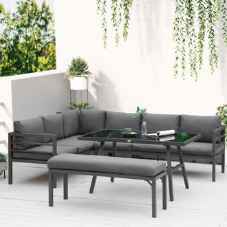 OUTSUNNY 8-Seater Aluminium Garden Dining Sofa Set with Cushions in Grey