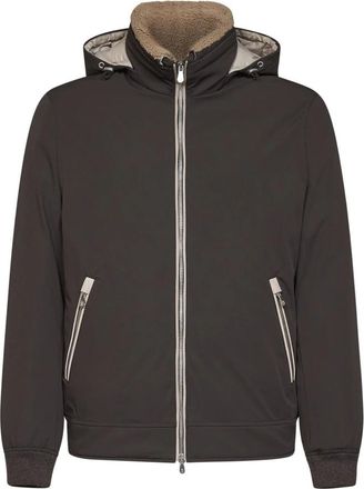 Brunello Cucinelli Volledig Ritssluiting Nylon en Shearling Jas - Heren - Winterjassen - Bruin - M - Nylon - Jassen