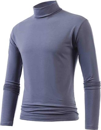 Generic Yellow T Shirt Men Crew Neck T Shirt Men 2024 Gift Male Winter Warm High Collar Fashion Thermal Underwear Men Basic Plain T Shirt Blouse Pullover Long