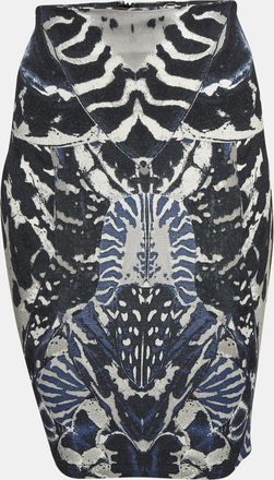 McQ by Alexander McQueen Blue Beetle Print Crepe Pencil Skirt XS