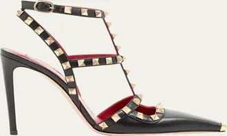 Valentino Garavani 100mm Rockstud Leather Ankle-Strap Pumps