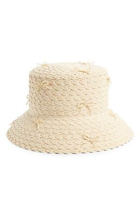 San Diego Hat Company Bow Embellished Braided Straw Bucket Hat in Light Tan at Nordstrom