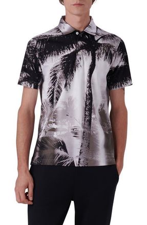 Bugatchi Digital Print Cotton Polo Shirt in Black at Nordstrom, Size Xx-Large