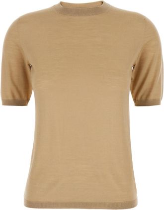 Max Mara Beige Solid Crew Neck Sweater