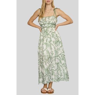 Blu Pepper Print Tie Straps Maxi Dress in Olive Multi at Nordstrom, Size Medium