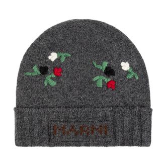 Marni Beanies, male, Gray, Size: S Embroidered Hat