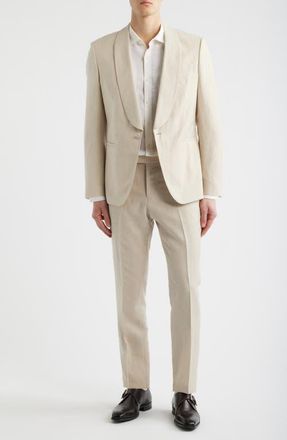 BOSS Huge Slim Fit Wool & Linen Suit in Open Beige at Nordstrom, Size 42Short