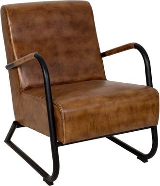 Wanderlust Deco Sill&oacute;n de metal tapizado en cuero marr&oacute;n 61x70x84h cm