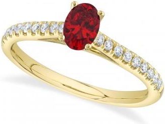 Allurez Oval Ruby Solitaire & Diamond Engagement Ring 14K Yellow Gold (0.69ct)