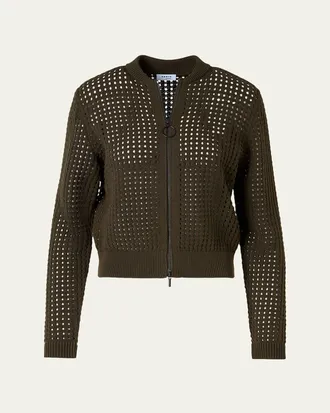 Akris Chunky Cotton Mesh Zip Bomber Cardigan