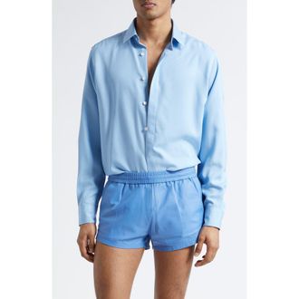 Tom Ford Lightweight Leather Shorts in Azure Blue at Nordstrom, Size 34