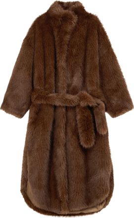 Frankie Shop Brown High Collar Faux Fur Coat